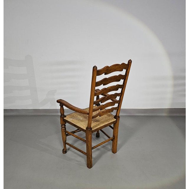Rustic Oak Farmhouse Ladderback Dining Chairs with Rush Seats, 1960s, Set of 4 For Sale - Image 9 of 18