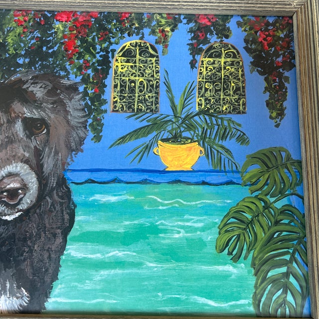 Contemporary Portuguese water dog at the beach print by Judy Henn. Measures 14x11 or 16.5x13.5 framed. Check out my shop...