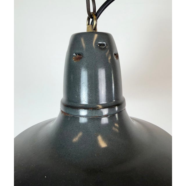 Mid-Century Modern Industrial French Black Enamel Factory Pendant Lamp, 1960s For Sale - Image 3 of 17