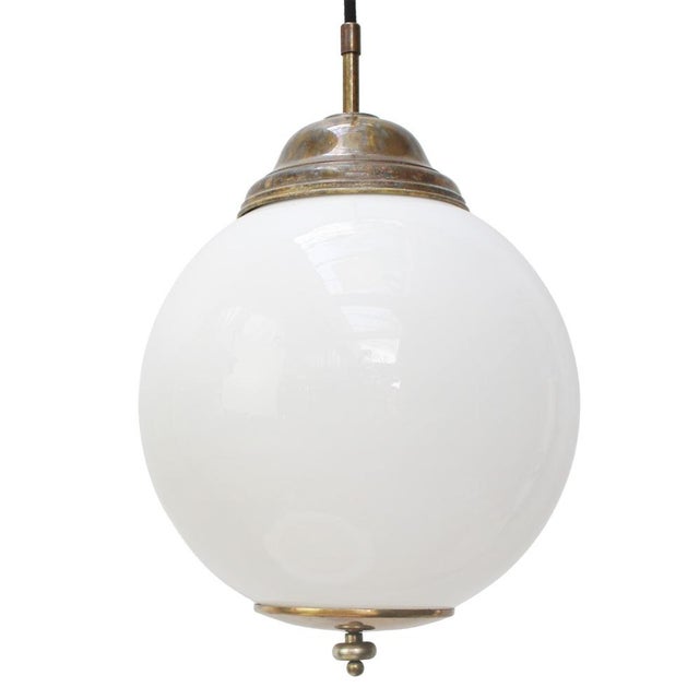 Metal Vintage Pendant Lamp in White Opaline Glass and Brass For Sale - Image 7 of 7