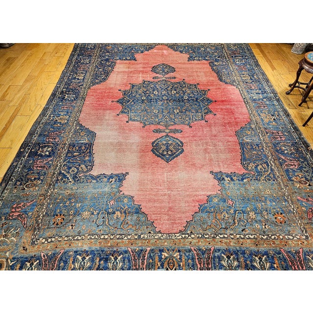19th Century 19th Century Oversized Persian Khorassan Rug, Hand-Knotted Wool, Floral Pattern, Red & Blue, 11x16 For Sale - Image 5 of 18