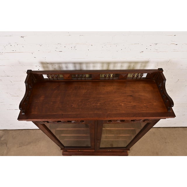 Herter Brothers Style Antique Eastlake Victorian Carved Walnut Bookcase, Circa 1880s For Sale - Image 9 of 12