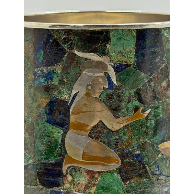 1970s Rare Los Castillo Tripod Vase With Malachite, Lapis, Azurite & Turquoise Inlay For Sale - Image 15 of 18