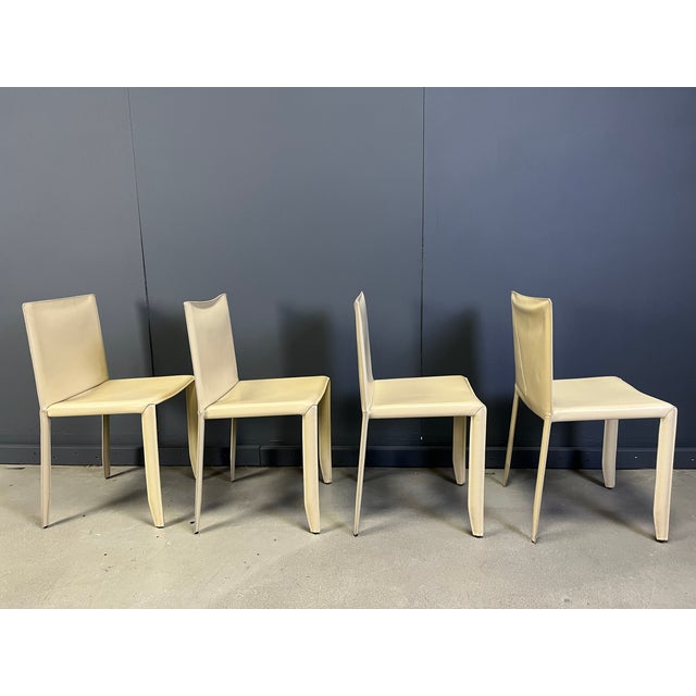 Beige Leather Dining Chairs by Cattelan, Italy, 1980s, Set of 4 For Sale - Image 4 of 13