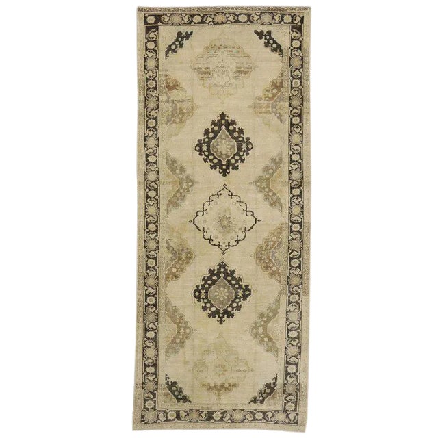 20th Century Turkish Oushak Wide Hallway Runner - 5′ × 12′ For Sale