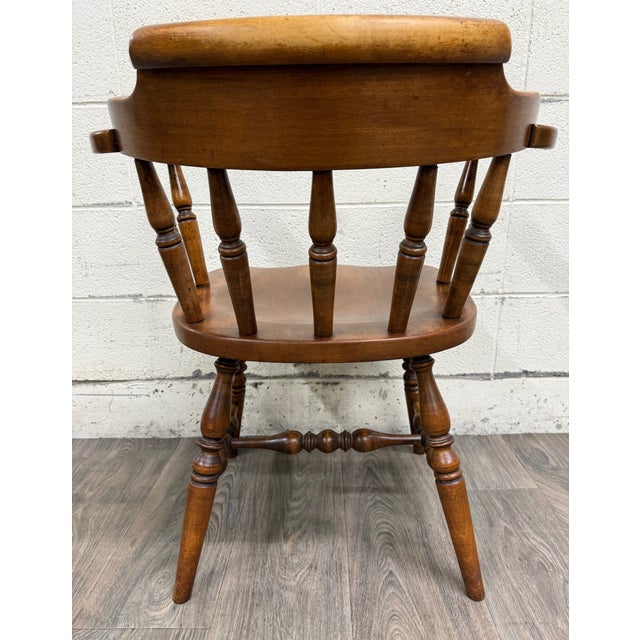 Brown VTG Sprague & Carleton Colonial Revival Solid Maple Barrel Back Captain Chairs For Sale - Image 8 of 15