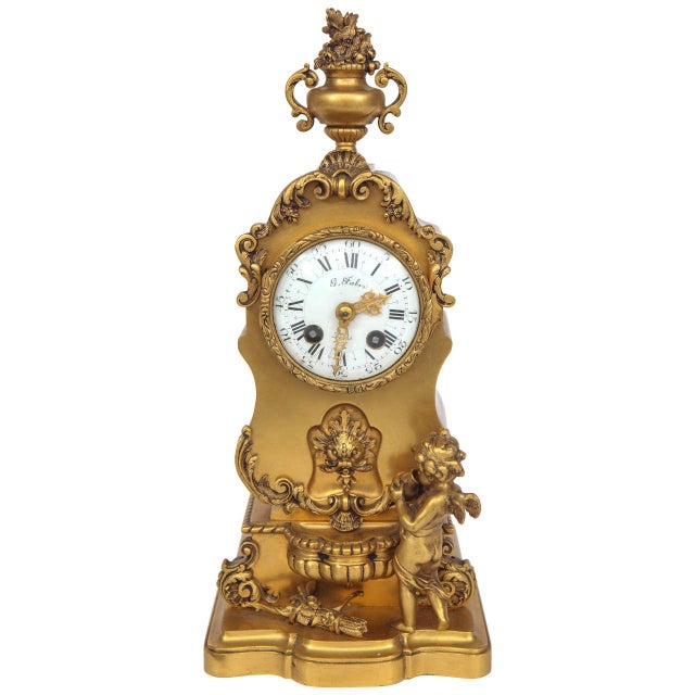 19th Century 19th-Century French Bronze Doré Mantel Clock With Cherub, Signed G. Fabre, Paris For Sale - Image 5 of 11