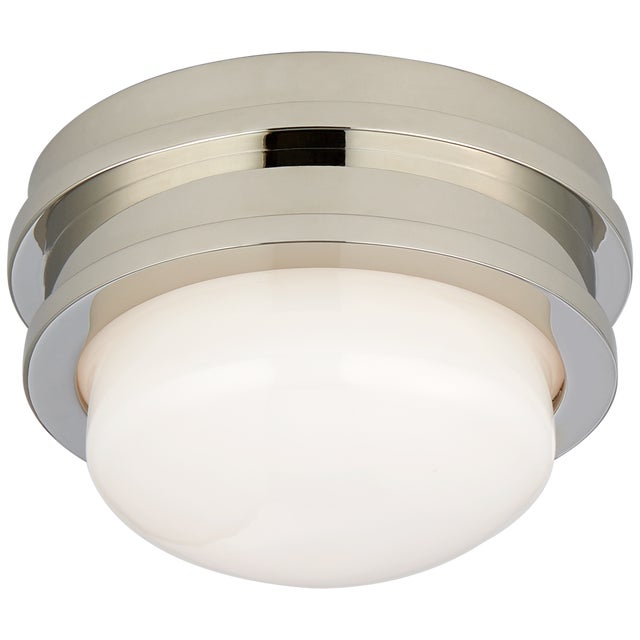 Launceton 5" Solitaire Flush Mount in Polished Nickel with White Glass Designer: Chapman & Myers Canopy: 5" Round...