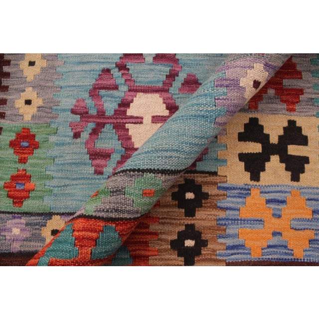 Early 21st Century Shabby Chic Kilim Blue Rust Wool Rug For Sale - Image 4 of 8