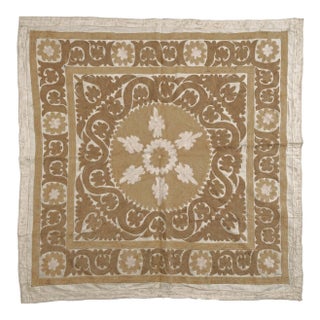 Vintage Neutral Tan Suzani From Tashkent — 4'3'' X 4'6'' For Sale