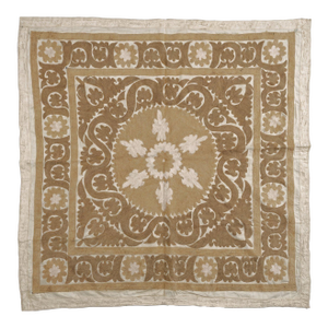 Vintage Neutral Tan Suzani From Tashkent — 4'3'' X 4'6''