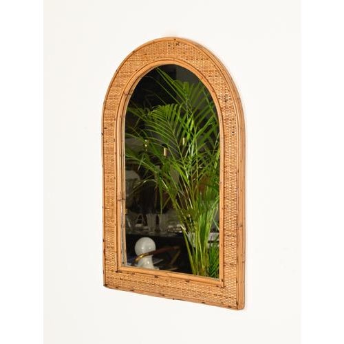 Gold French Riviera Style Arch Mirror in Bamboo and Woven Wicker, Italy, 1970s For Sale - Image 8 of 11