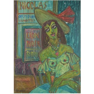 Erik Larsen, Portrait of a Woman in a Bar, Mid-20th Century, Oil on Canvas For Sale