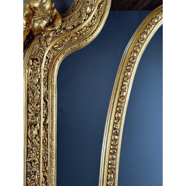 Gold Large 19th Century Louis XV Mirror in Carved and Gilded Wood For Sale - Image 8 of 12