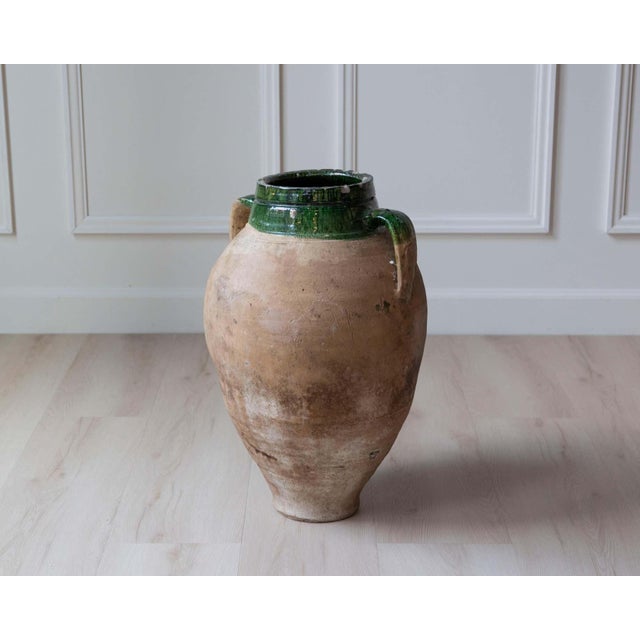 19th Century 19th Century Mediterranean Terracotta Jar with Green Glazed Rim and Handles For Sale - Image 5 of 12