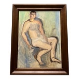 1970’s Vintage Male Partial Nude Modernist Painting Vintage Wood Frame For Sale