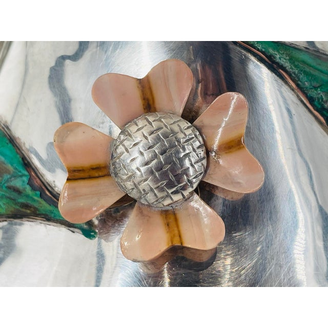 Silver 1980s Silver Plate Punch Bowl With Stone Inlay by Emilia Castillo, Mexican Silver For Sale - Image 8 of 18