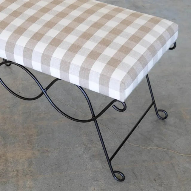Tan Panoplie Iron Double Loop Bench, Tan Gingham For Sale - Image 8 of 9