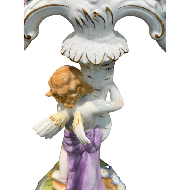 Antique Von Schierholz Germany Hand Painted Porcelain Cherub 2-Light Candelabra For Sale - Image 9 of 15