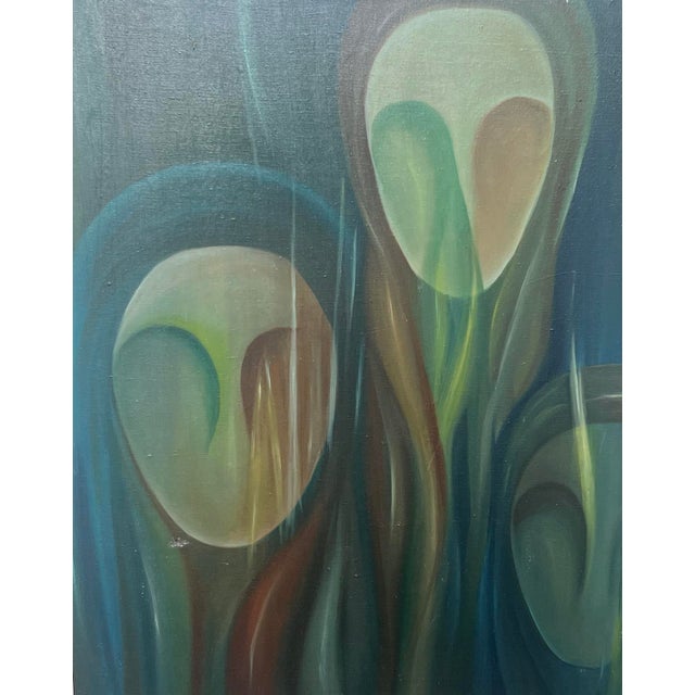Mid-Century Modern Original Elise Friederike Abstract Oil Painting “As Máscaras” (1978) For Sale - Image 3 of 11