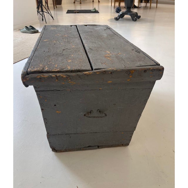Mid 20th Century Mid-20th Century Vintage Painted Wood Storage Trunk With Original Patina For Sale - Image 5 of 8