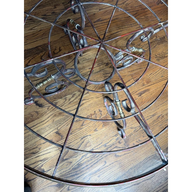 Metal Mid-Century Maison Jansen Style Wrought Iron & Brass Round Glass Cocktail Table, C. 1960s For Sale - Image 7 of 12