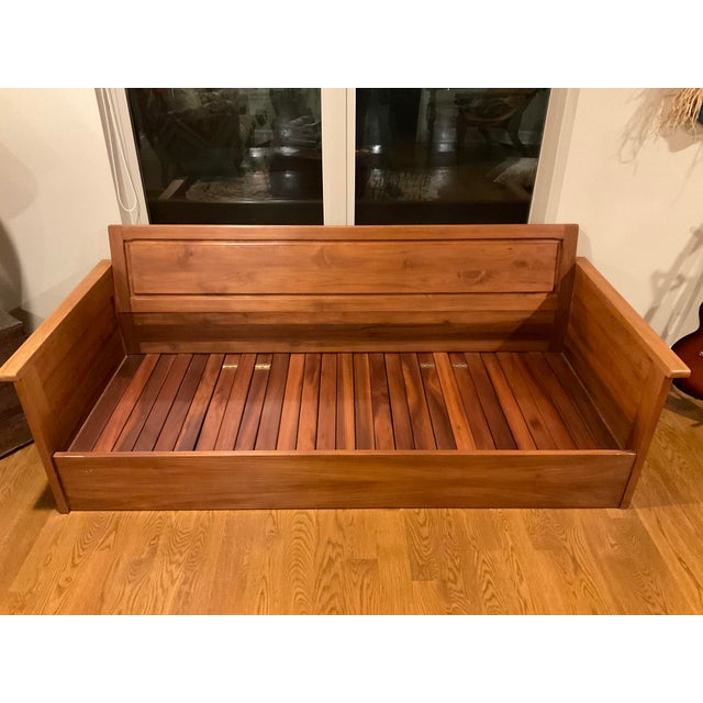 Wood Custom Solid Teak Convertible Sofa Queen With Futon and Back Cushion For Sale - Image 7 of 10