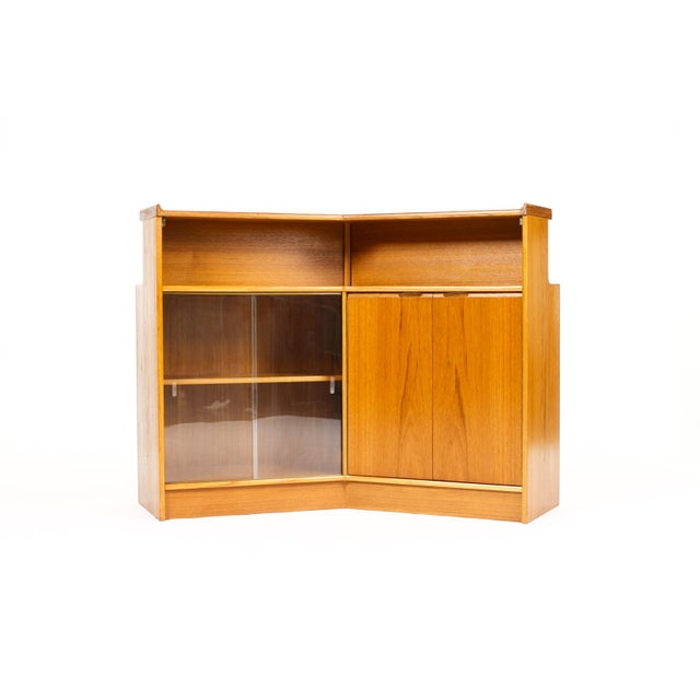 Brown 1960s Danish Modern Mid Century Teak Angular Dry Bar With Display Cabinet — Turnidge For Sale - Image 8 of 14