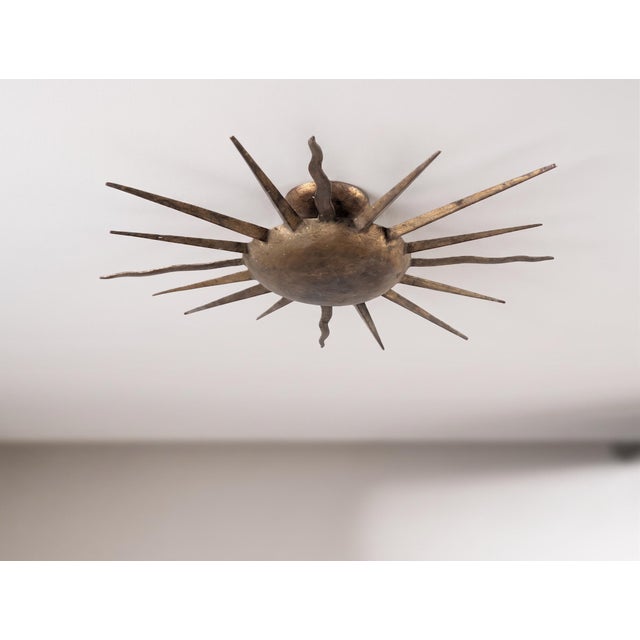 Mid-Century Gilt Metal Sunburst Flush Mount, 1960s For Sale - Image 4 of 9