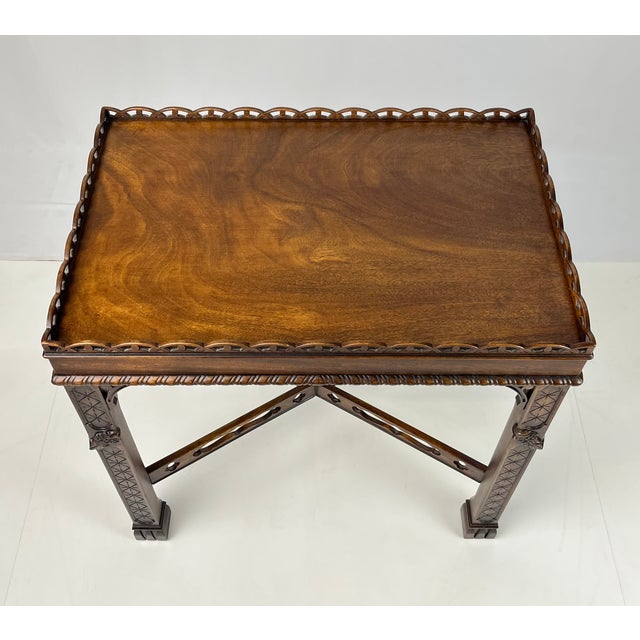 English Henredon Historic Natchez Collection Chippendale Style Fretwork Silver Table / Tea Table For Sale - Image 3 of 14