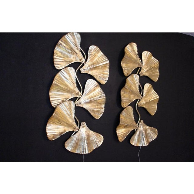 Golden Gingko Murano Glass Leaf Sconces in the style of Tommaso Barbi, 1990s, Set of 2 For Sale - Image 14 of 18