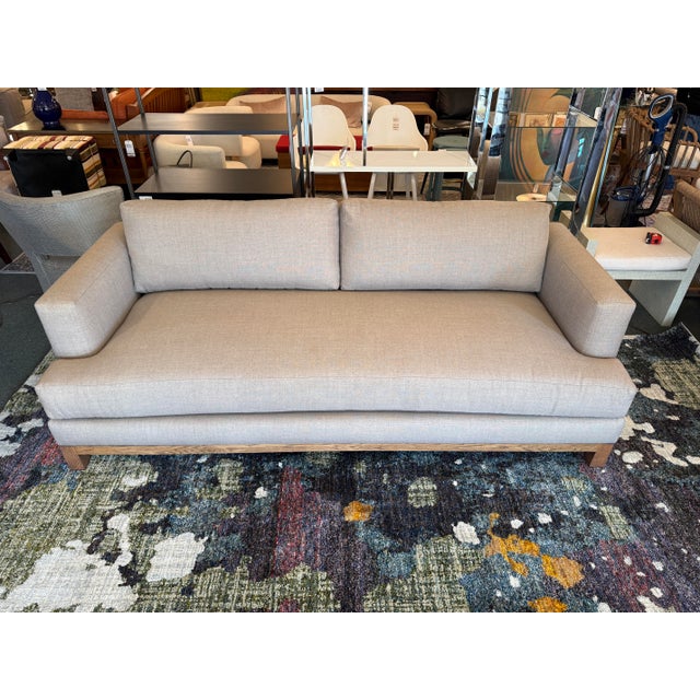 SVN Interiors Bespoke Tailored Taupe With Oak Wood Sofa For Sale - Image 4 of 12