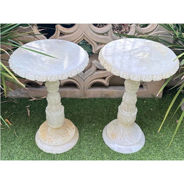 Pair of 1930s Italian Carved Alabaster Guéridon Side Tables For Sale - Image 15 of 18