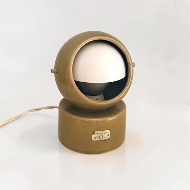 Vintage Space Age Table Lamp in Olive Green Ceramic, Italy, 1970s For Sale - Image 4 of 12