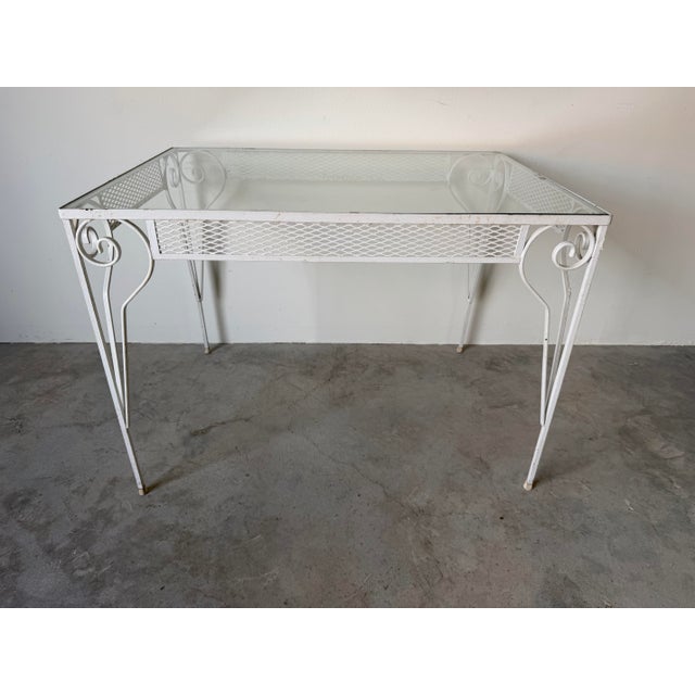 1970s Vintage White Painted Metal and Glass Top Garden Dining Table For Sale - Image 5 of 11