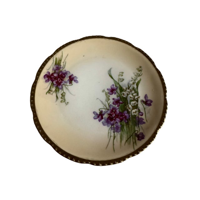American Antique Royal Rudolstadt Prussia Salad Plates. Violet Pattern With Gold Rim - Set of 2 For Sale - Image 3 of 5