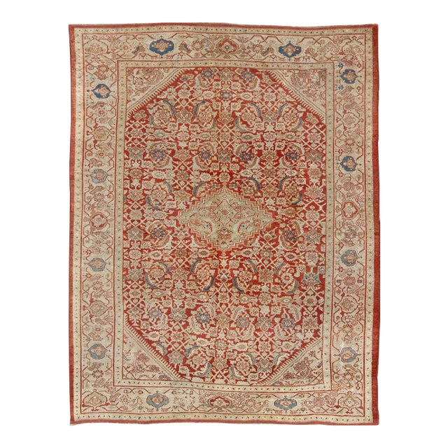 Early 20th Century Antique Persian Sultanabad Rug in Red, Green, Blue, Taupe, and Cream For Sale
