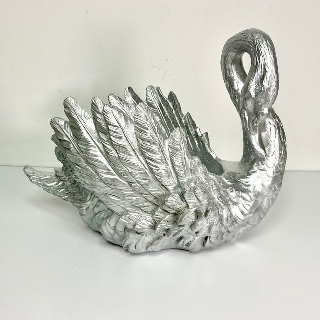 1980s Vintage Hollywood Regency Chippendale Coastal Silver Gilt Swan Centerpiece or Planter. For Sale - Image 5 of 18