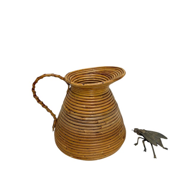 French Pencil Reed Rattan Vase, 1950s For Sale - Image 6 of 18