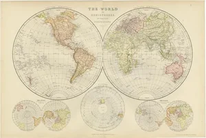 Antique Map of the World in Hemispheres, 1882