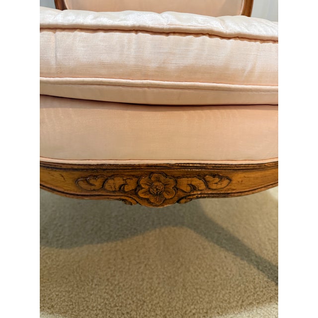 Louis XV-Style Armchair in Peach Silk Upholstery For Sale - Image 4 of 7
