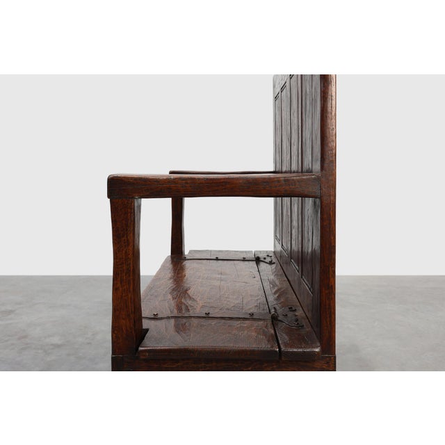19th Century Rustic Oak Carved Bench with Storage Compartment, France For Sale - Image 6 of 16