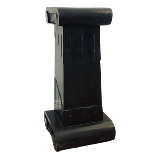 Early 20th Century Black Marble Veneer Plinth, Pedestal in the Style of Grosfeld House With Scroll Motifs & Neoclassical Ionic Fluted Column Details For Sale