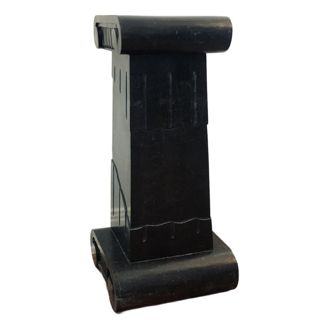 Early 20th Century Black Marble Veneer Plinth, Pedestal in the Style of Grosfeld House With Scroll Motifs & Neoclassical Ionic Fluted Column Details For Sale