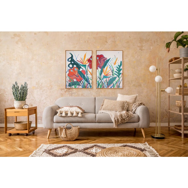 2025, Lush Botanical, Illustration Style Diptych of Tropical Abundance, Acrylic Painting on Watercolor Paper by Romina Milano For Sale - Image 9 of 10