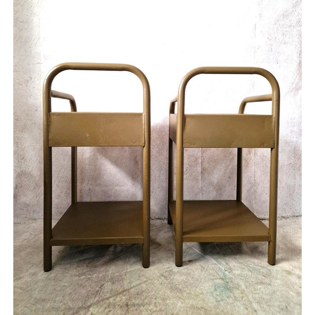 1950s Vintage Bedside Tables in Metal and Wood, 1950s, Set of 2 For Sale - Image 5 of 11