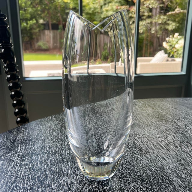 Mid-Century Modern Heavy Kosta Boda Tulip Crystal Vase Signed B Edenfalk For Sale - Image 3 of 8