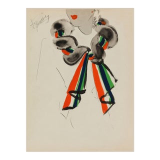 Vintage French Fashion Art Print – Colorful Art Deco Scarf Illustration, 24" X 32" For Sale