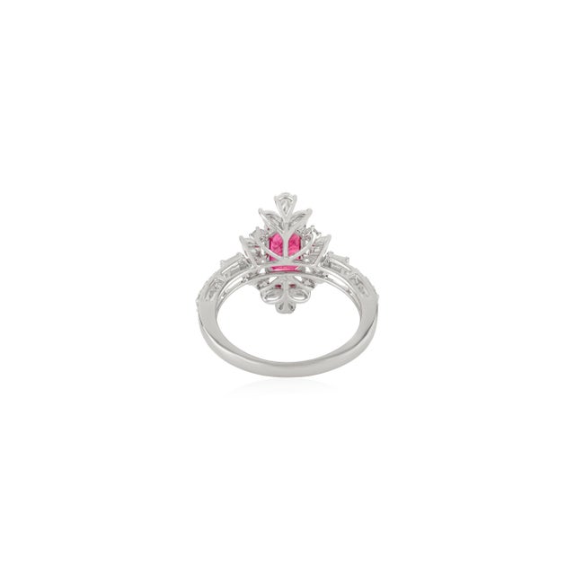 Metal Vintage Revival Art Deco Ruby Diamond Cocktail Ring Size 5 in 18k Solid Gold For Sale - Image 7 of 13