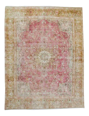1930s Vintage Floral Wool Pile Soft Pastel Colors Large Hand-Knotted Rug - 9'9" X 12'8"
